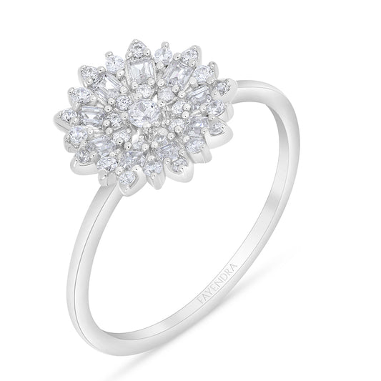 Sterling Silver 925 Ring Rhodium Plated Embedded With White Zircon