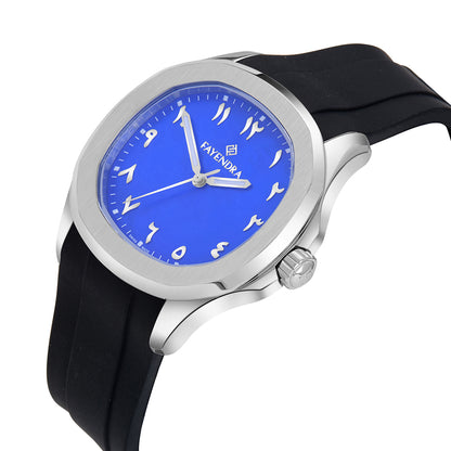 Stainless Steel 316L Watch Silver Color, Black Rubber Strap For Men - BLUE MOP DIAL