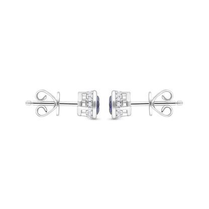 Sterling Silver 925 Earring Rhodium Plated Embedded With Sapphire Corundum And White Zircon