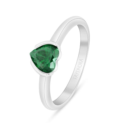 Sterling Silver 925 Ring Rhodium Plated Embedded With Emerald Zircon