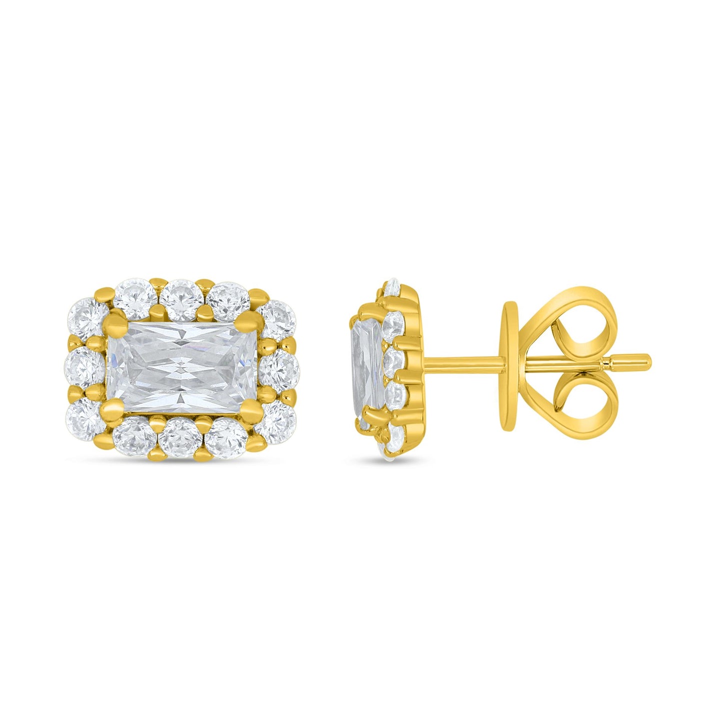 Sterling Silver 925 Earring Golden Plated Embedded With White Zircon
