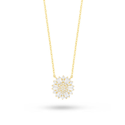 Sterling Silver 925 Necklace Golden Plated Embedded With White Zircon
