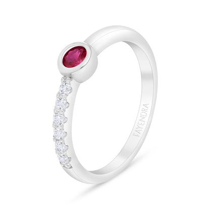 Sterling Silver 925 Ring (3pieces) Rhodium Plated Embedded With Ruby Corundum And White Zircon