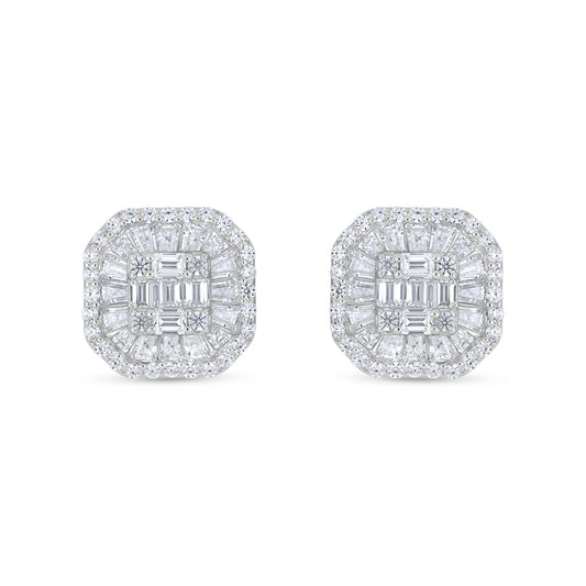 Sterling Silver 925 Earring Rhodium Plated Embedded With White Zircon