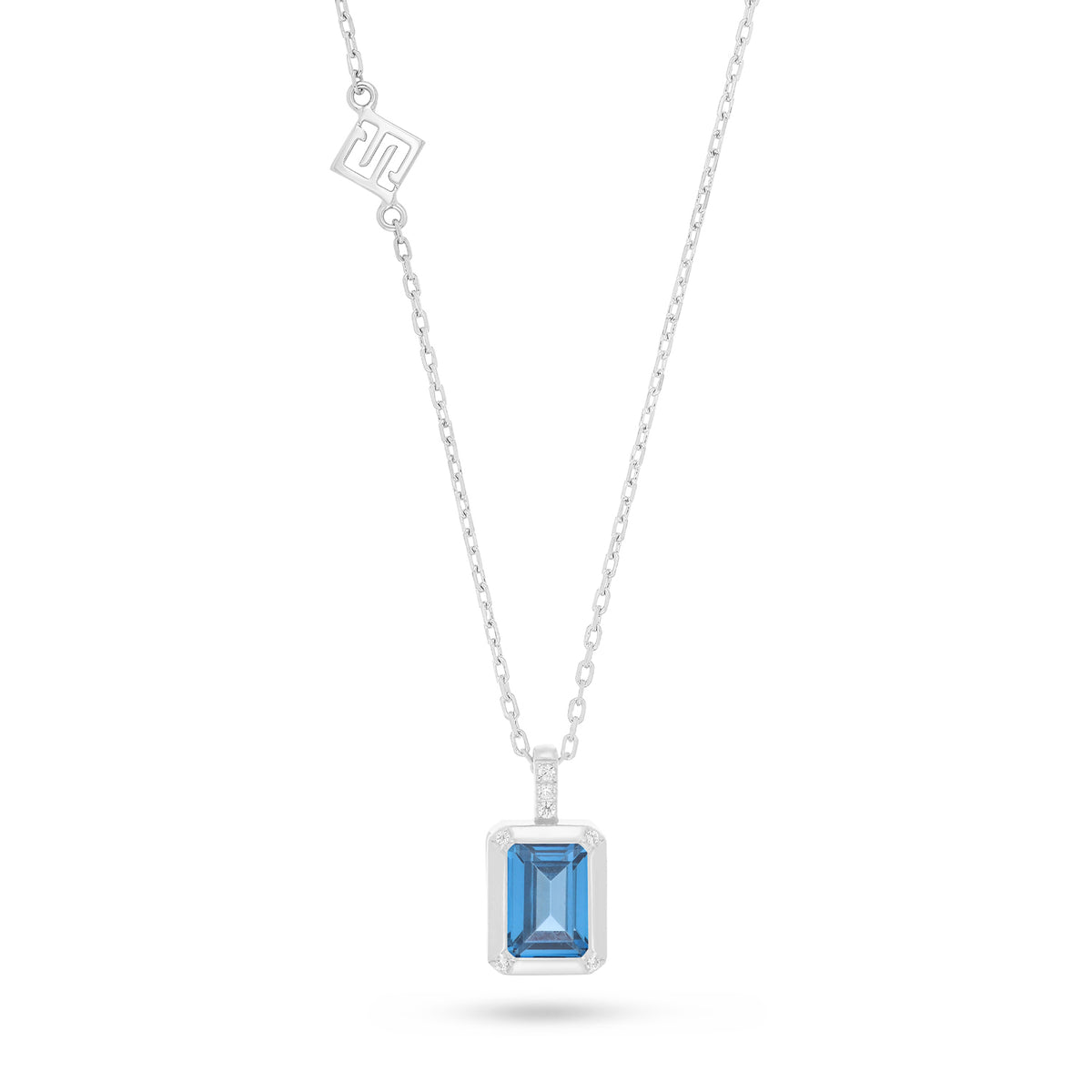 Sterling Silver 925 Necklace Rhodium Plated Embedded With Blue Spinel And White Zircon