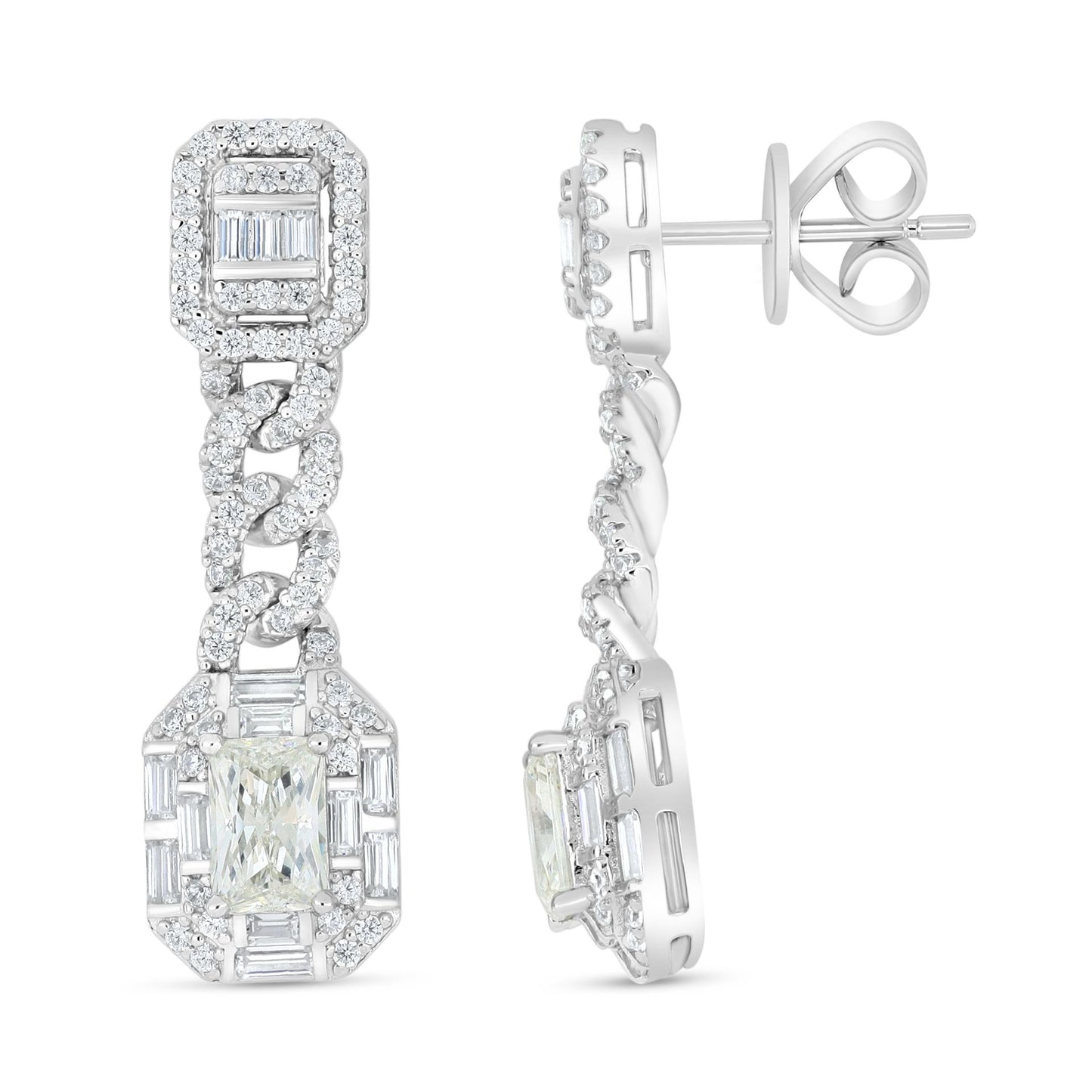 Sterling Silver 925 Earring Rhodium Plated Embedded With Diamond Zircon And White Zircon