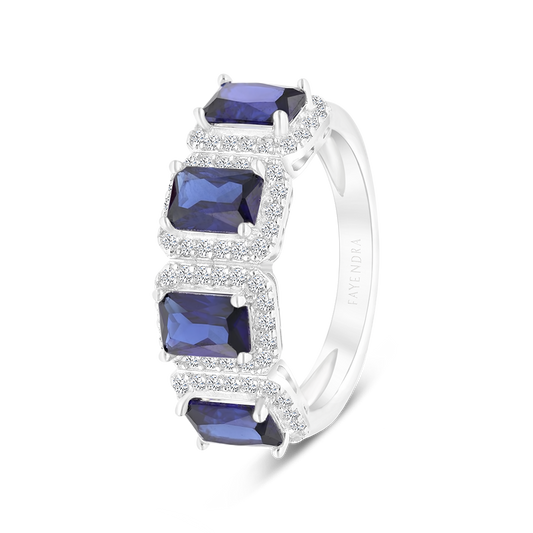 Sterling Silver 925 Ring Rhodium Plated Embedded With Sapphire Corundum