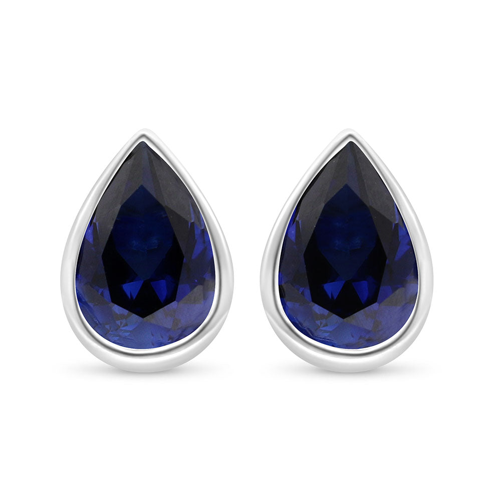 Sterling Silver 925 Earring Rhodium Plated Embedded With Sapphire Corundum