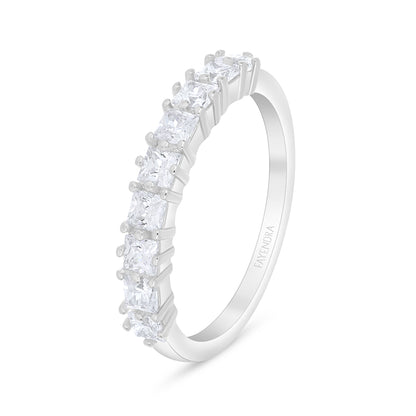 Sterling Silver 925 Ring Rhodium Plated Embedded With White Zircon