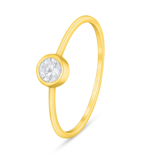 Sterling Silver 925 Ring Golden Plated Embedded With White Zircon