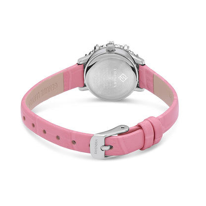 Stainless Steel 316 Watch Silver Color Pink Leather Embedded With Pink Zircon And White Zircon - PINK MOP DIAL