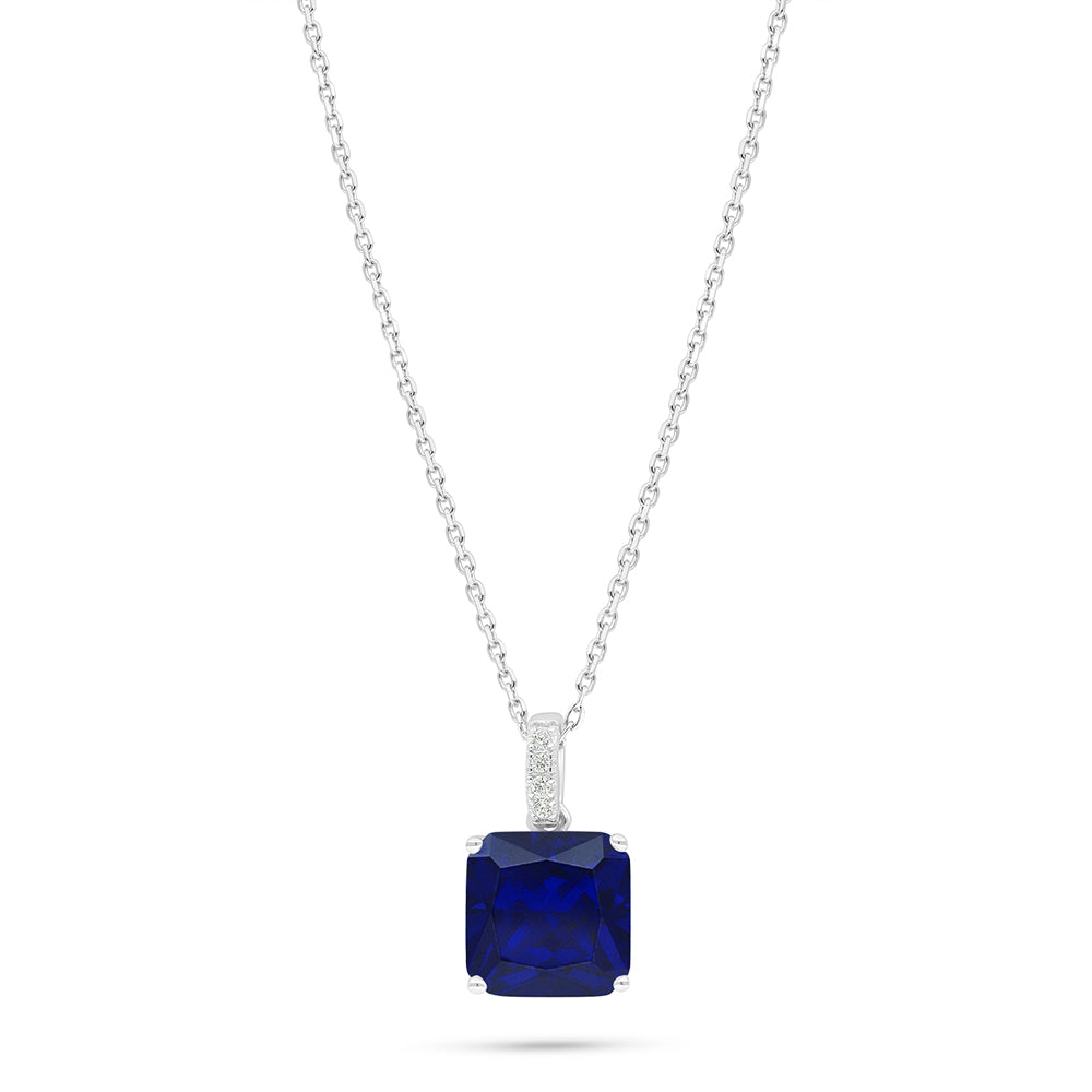 Sterling Silver 925 Necklace Rhodium Plated Embedded With Sapphire Corundum And White Zircon