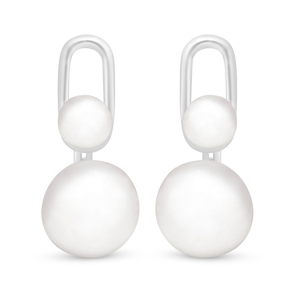 Sterling Silver 925 Earring Rhodium Plated Embedded With Natural White Pearl