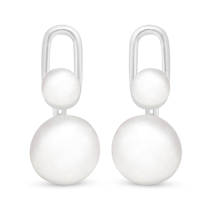 Sterling Silver 925 Earring Rhodium Plated Embedded With Natural White Pearl