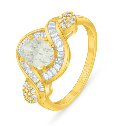 Sterling Silver 925 Ring Golden Plated Embedded With Diamond Zircon And White Zircon