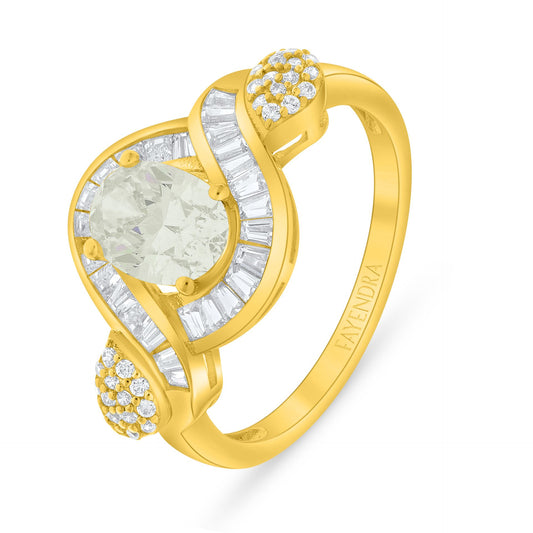 Sterling Silver 925 Ring Golden Plated Embedded With Diamond Zircon And White Zircon