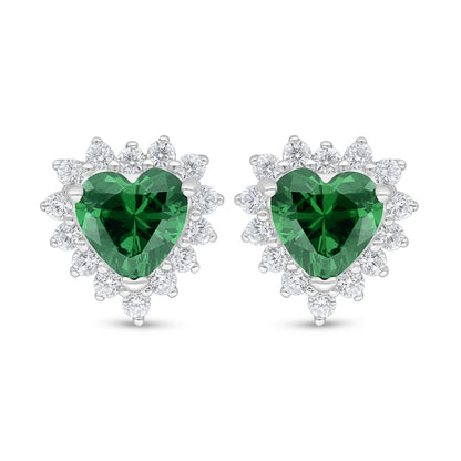 Sterling Silver 925 Earring Rhodium Plated Embedded With Emerald Zircon And White Zircon