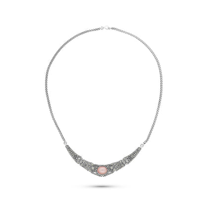 Sterling Silver 925 Set Embedded With Natural Pink Shell And Marcasite Stones
