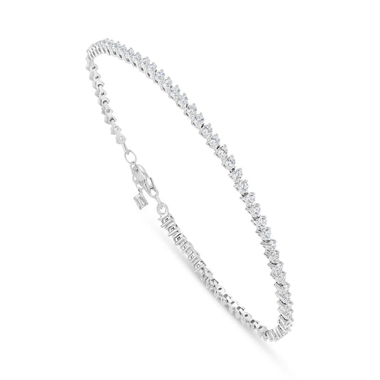 Sterling Silver 925 Bracelet Rhodium Plated Embedded With White Zircon