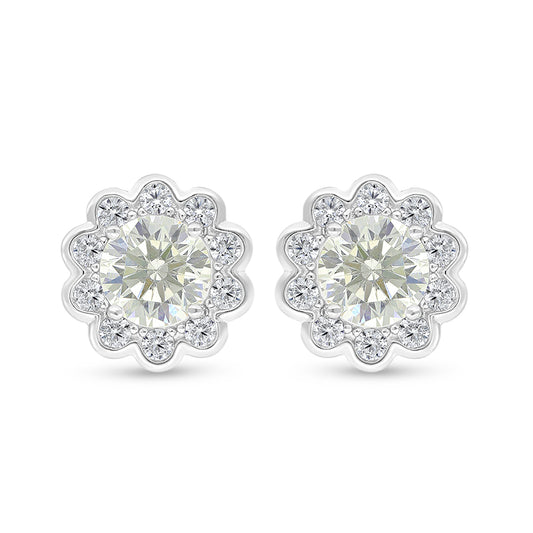Sterling Silver 925 Earring Rhodium Plated Embedded With Yellow Diamond And White Zircon