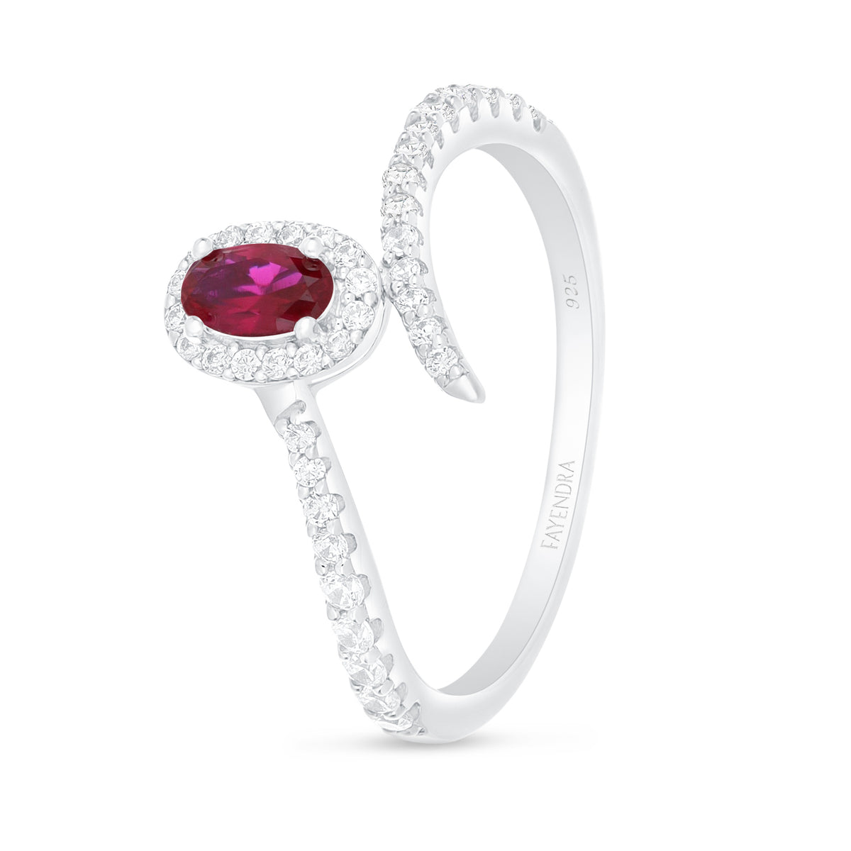 Sterling Silver 925 Ring Rhodium Plated Embedded With Ruby Zircon And White Zircon