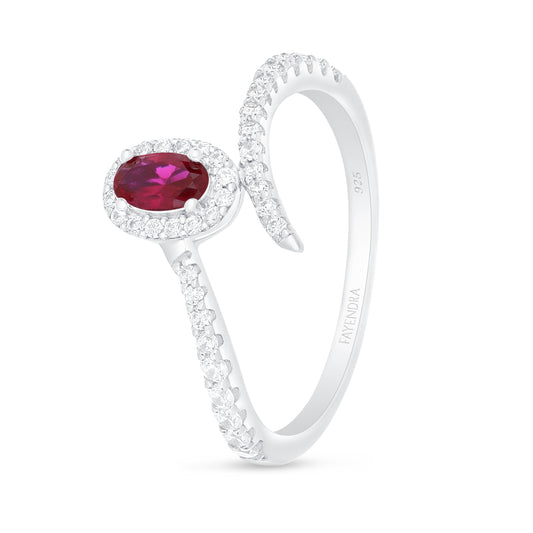 Sterling Silver 925 Ring Rhodium Plated Embedded With Ruby Zircon And White Zircon