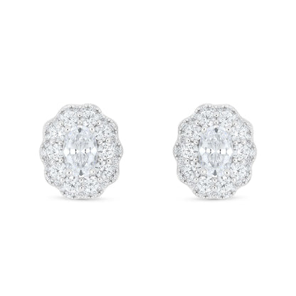 Sterling Silver 925 Earring Rhodium Plated Embedded With White Zircon