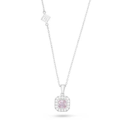Sterling Silver 925 Necklace Rhodium Plated Embedded With Pink Zircon And White Zircon