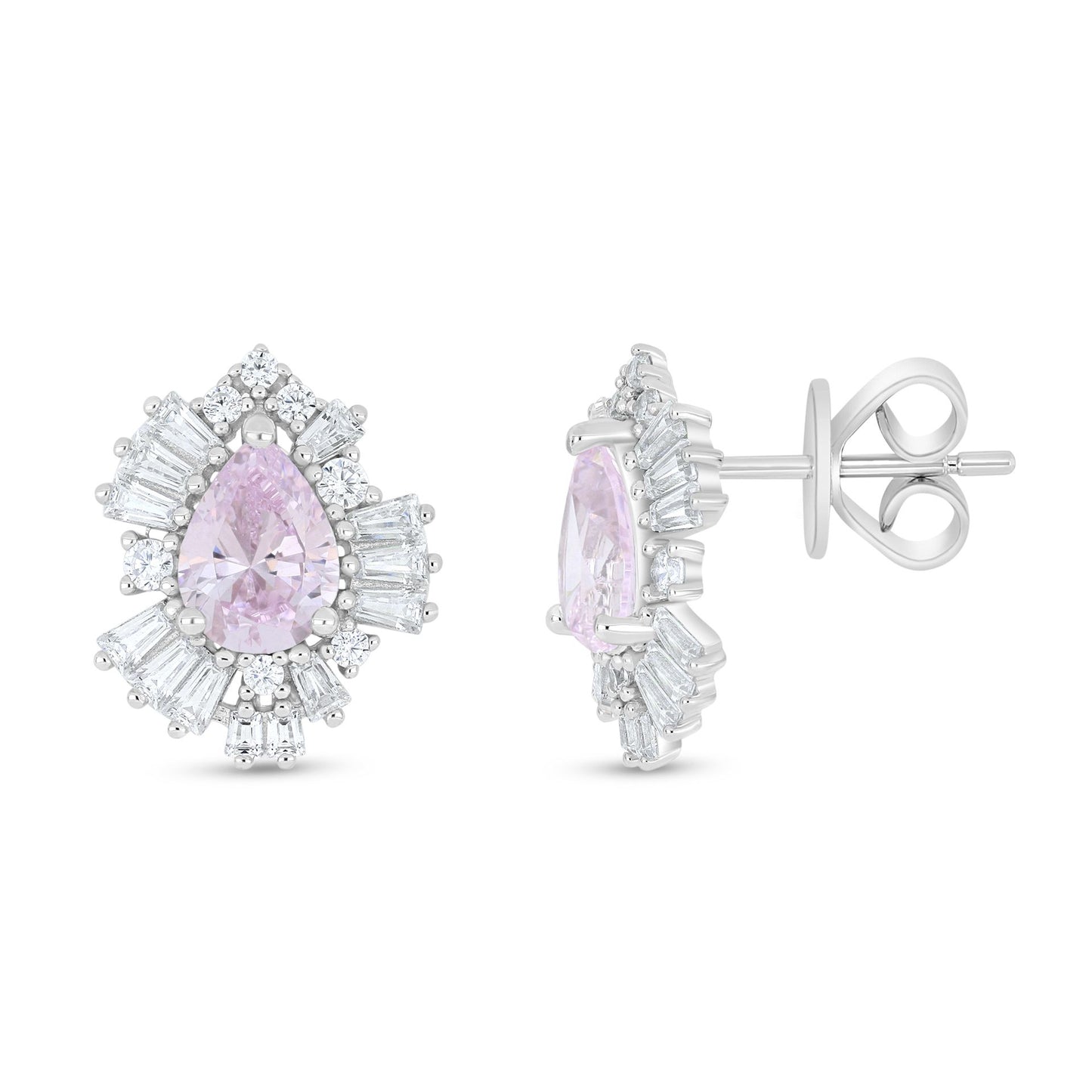 اقراط من الفضة الخالصة عيار 925 مطلية روديوم مرصعة زركون بنك و فص ابيض