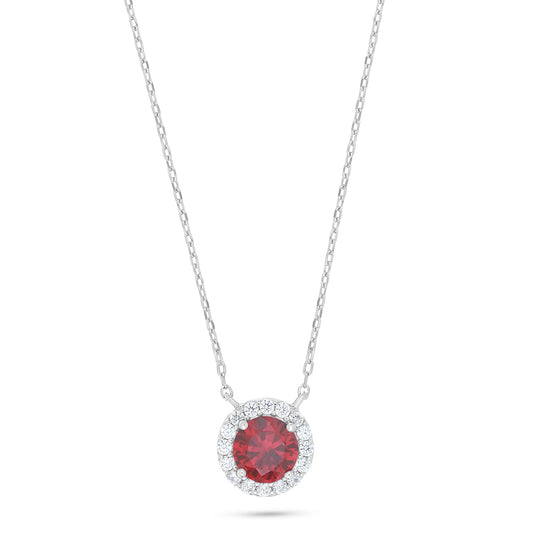 Sterling Silver 925 Necklace Rhodium Plated Embedded With Ruby Corundum And White Zircon