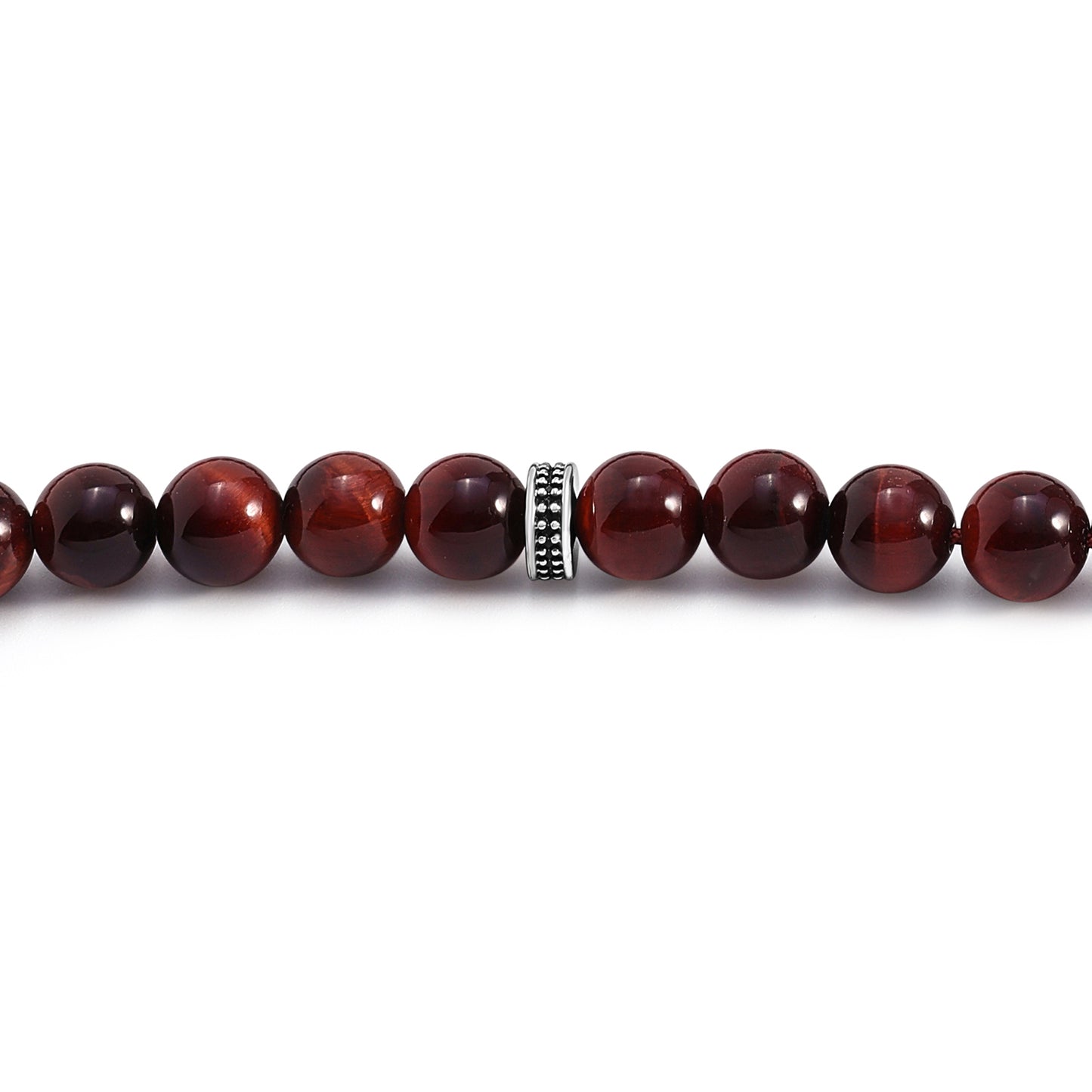 Red Tiger Eye Rosary 45 Bead 8 MM With Stainless Steel 316L Set (Silver & Black Plated)