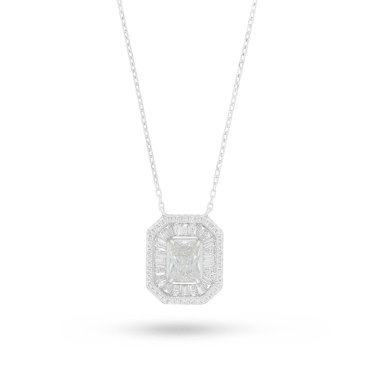 Sterling Silver 925 Necklace Rhodium Plated Embedded With Diamond Zircon And White Zircon