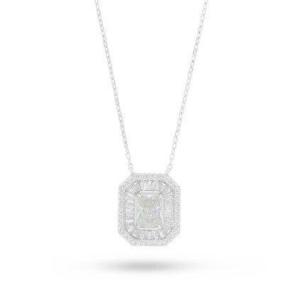 Sterling Silver 925 Necklace Rhodium Plated Embedded With Diamond Zircon And White Zircon