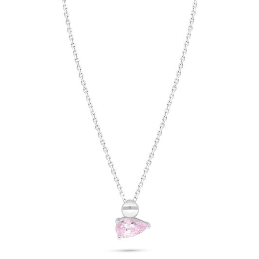 Sterling Silver 925 Necklace Rhodium Plated Embedded With Pink Zircon