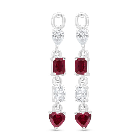 Sterling Silver 925 Earring Rhodium Plated Embedded With Ruby Corundum And White Zircon