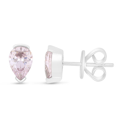 Sterling Silver 925 Earring Rhodium Plated Embedded With Pink Zircon