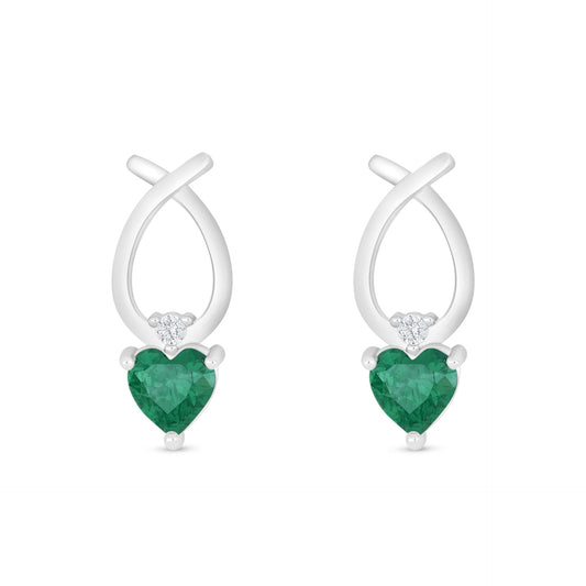 Sterling Silver 925 Earring Rhodium Plated Embedded With Emerald Zircon And White Zircon