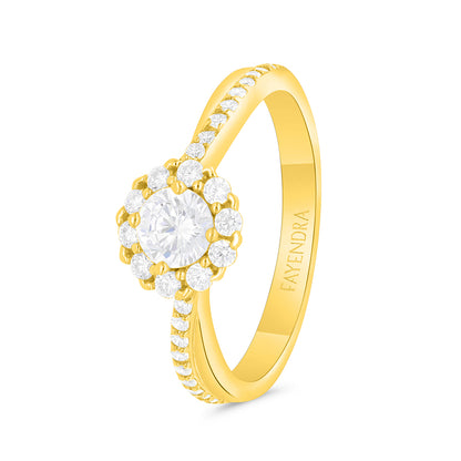 Sterling Silver 925 Ring Gold Plated Embedded With White Zircon