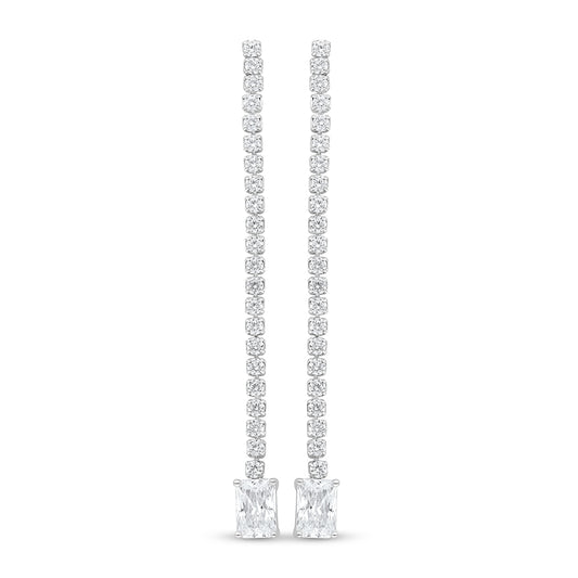 Sterling Silver 925 Earring Rhodium Plated Embedded With White Zircon