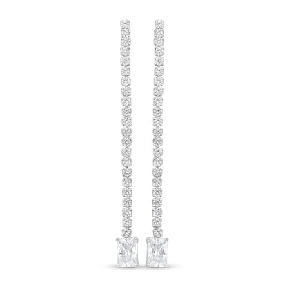 Sterling Silver 925 Earring Rhodium Plated Embedded With White Zircon
