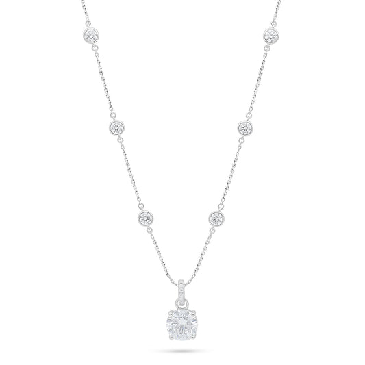 Sterling Silver 925 Necklace Rhodium Plated Embedded With Yellow Diamond And White Zircon