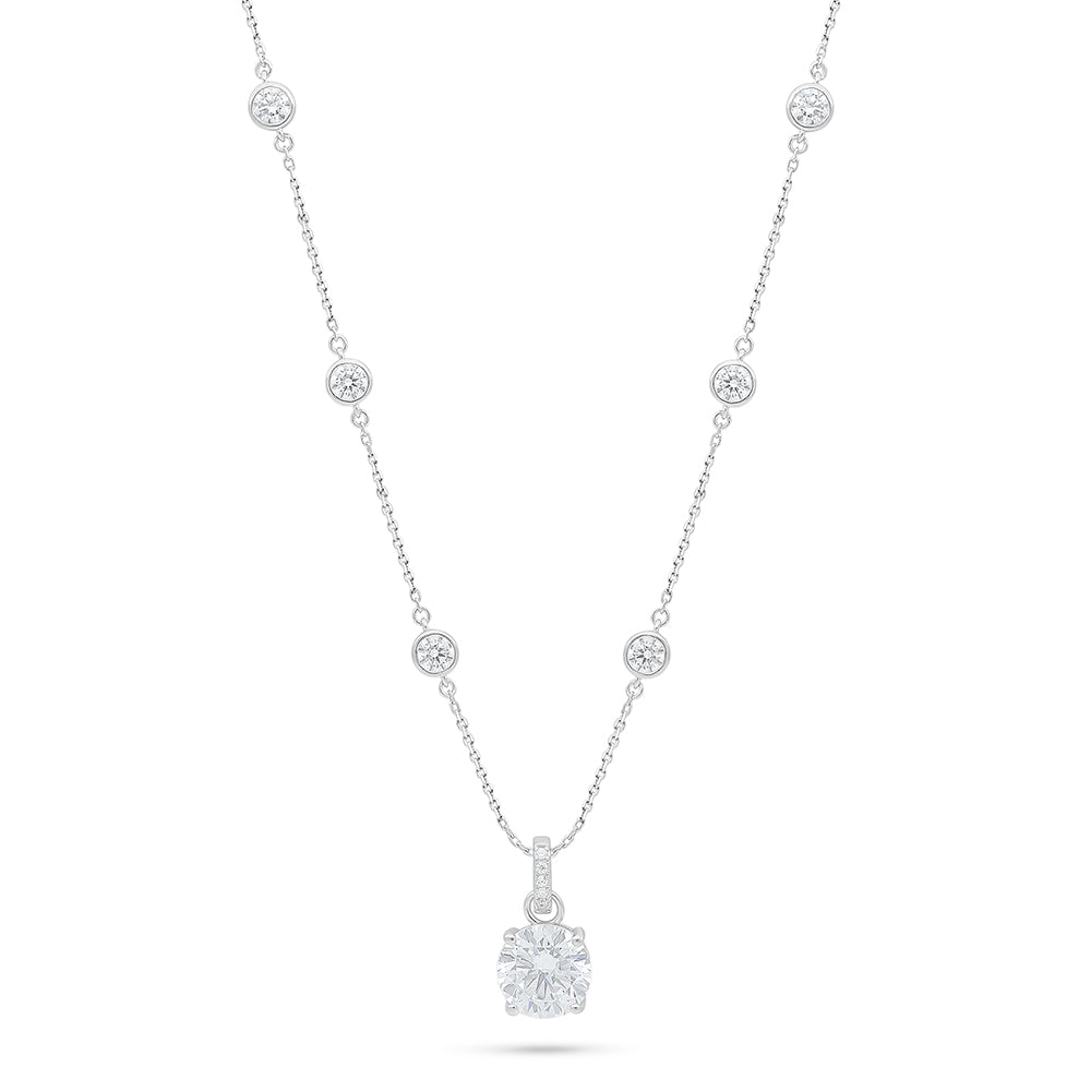 Sterling Silver 925 Necklace Rhodium Plated Embedded With Yellow Diamond And White Zircon
