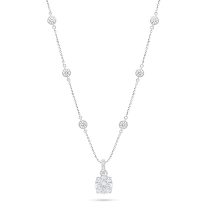 Sterling Silver 925 Necklace Rhodium Plated Embedded With Yellow Diamond And White Zircon