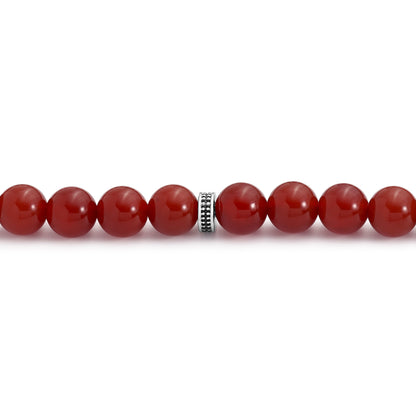 Rosary 33 Dark Red Agate Cabochon 10 mm With Stainless Steel 316L Set Silver And Black Plated