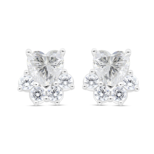 Sterling Silver 925 Earring Rhodium Plated Embedded With White Zircon