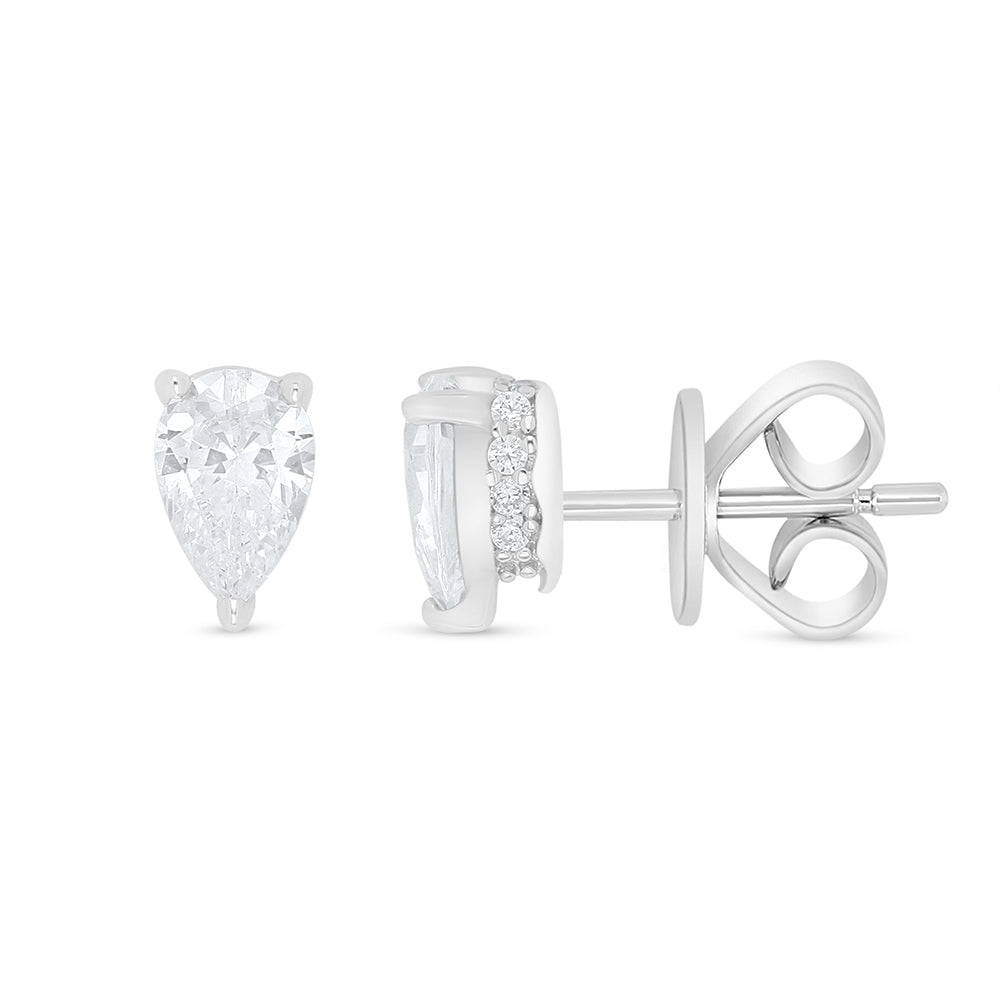 Sterling Silver 925 Earring Rhodium Plated Embedded With White Zircon