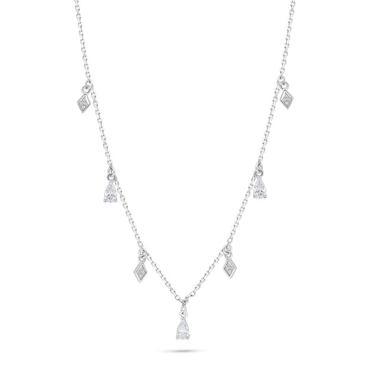 Sterling Silver 925 Necklace Rhodium Plated Embedded With White Zircon