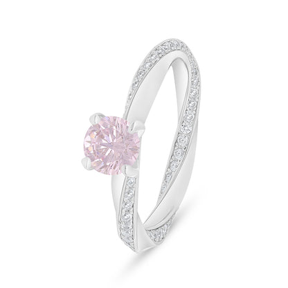 Sterling Silver 925 Ring Rhodium Plated Embedded With Pink Zircon And White Zircon