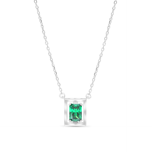 Sterling Silver 925 Necklace Rhodium Plated Embedded With Emerald Zircon