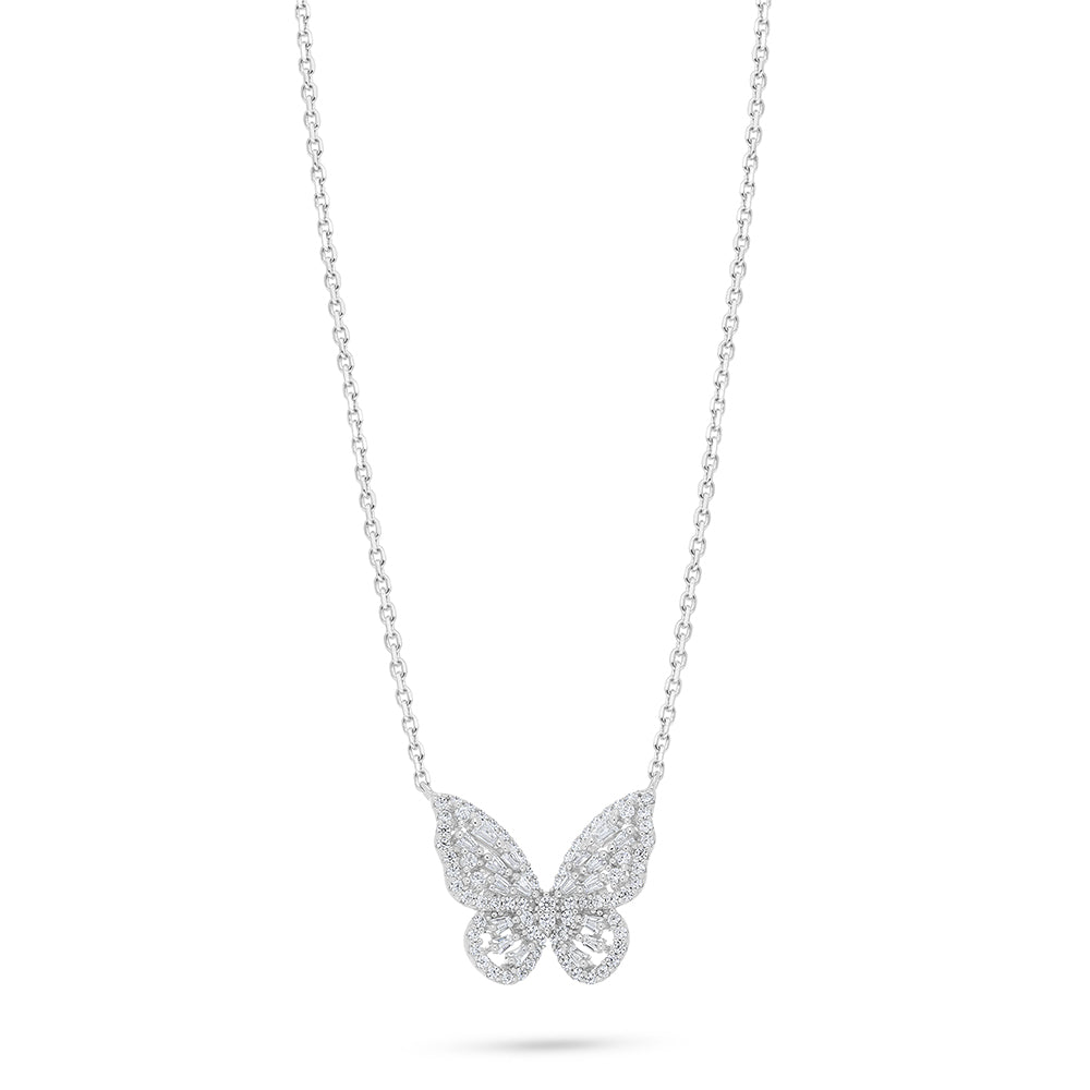 Sterling Silver 925 Necklace Rhodium Plated Embedded With White Zircon